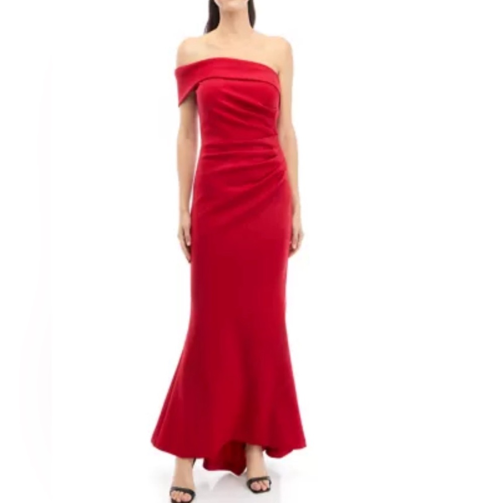 womans Red Gown SZ12 Eliza J off the shoulder worn once dry cleaned